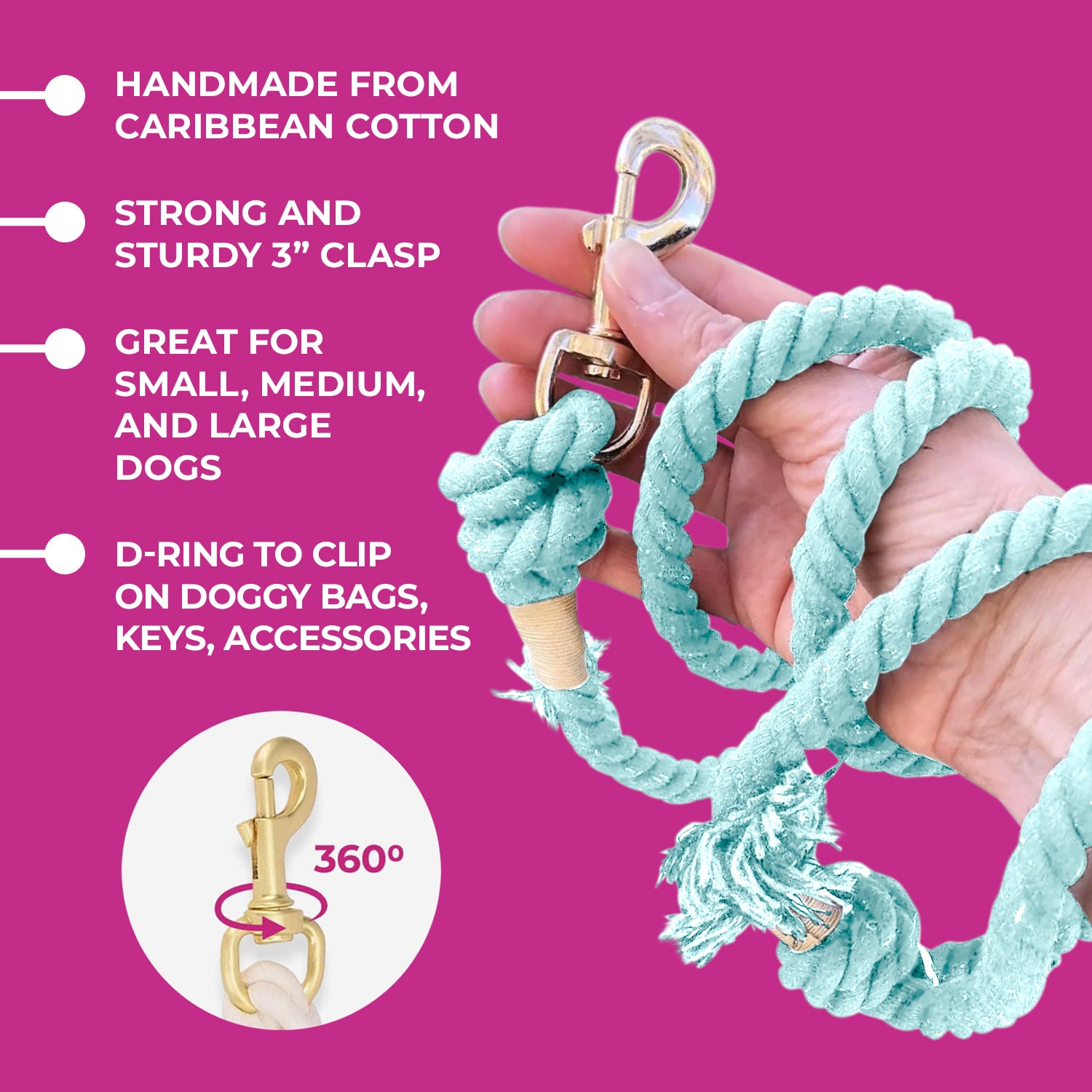 Light Blue Boho Chic Style Rope Leash - Glow Pups