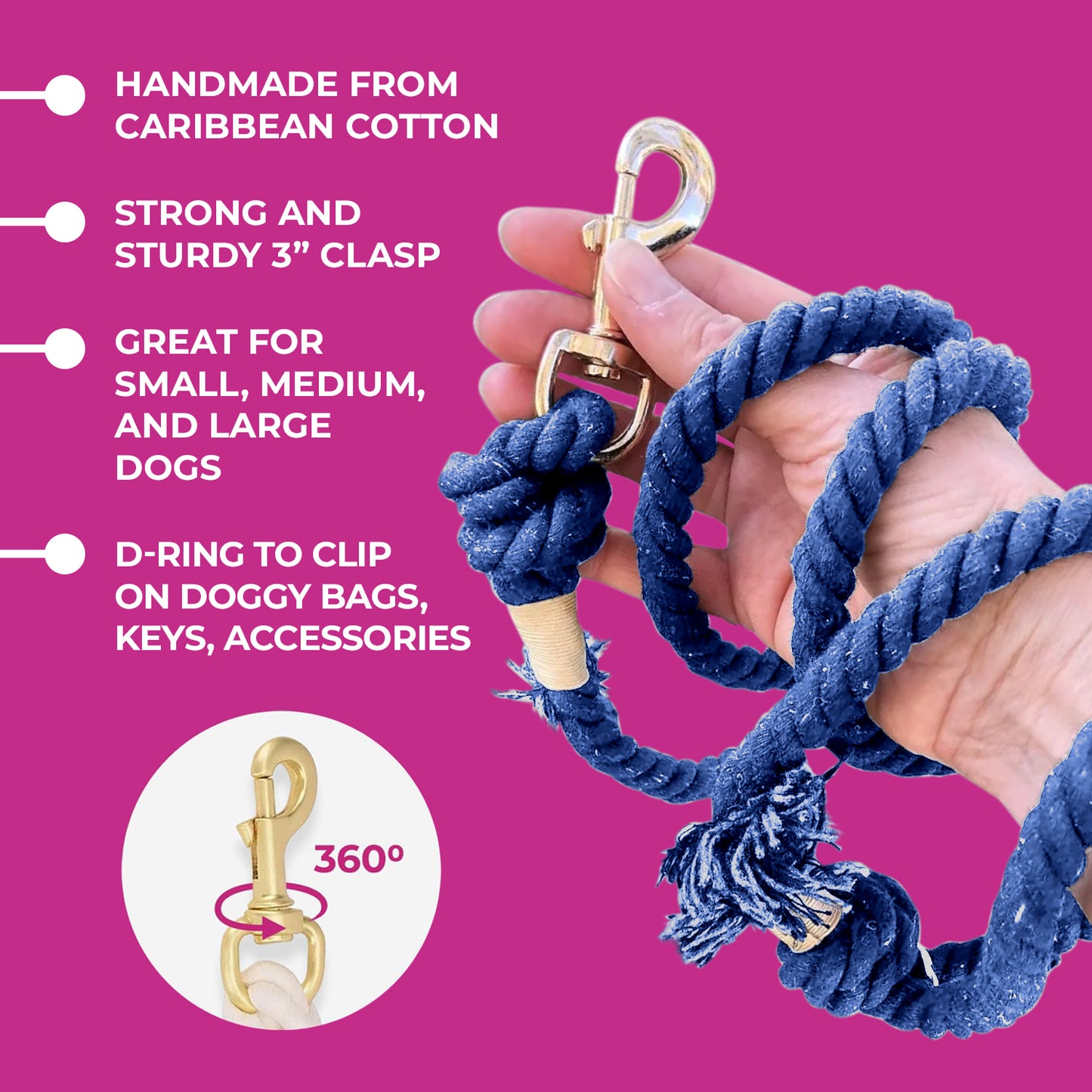 Blue Boho Chic Ombre Rope Leash - Glow Pups