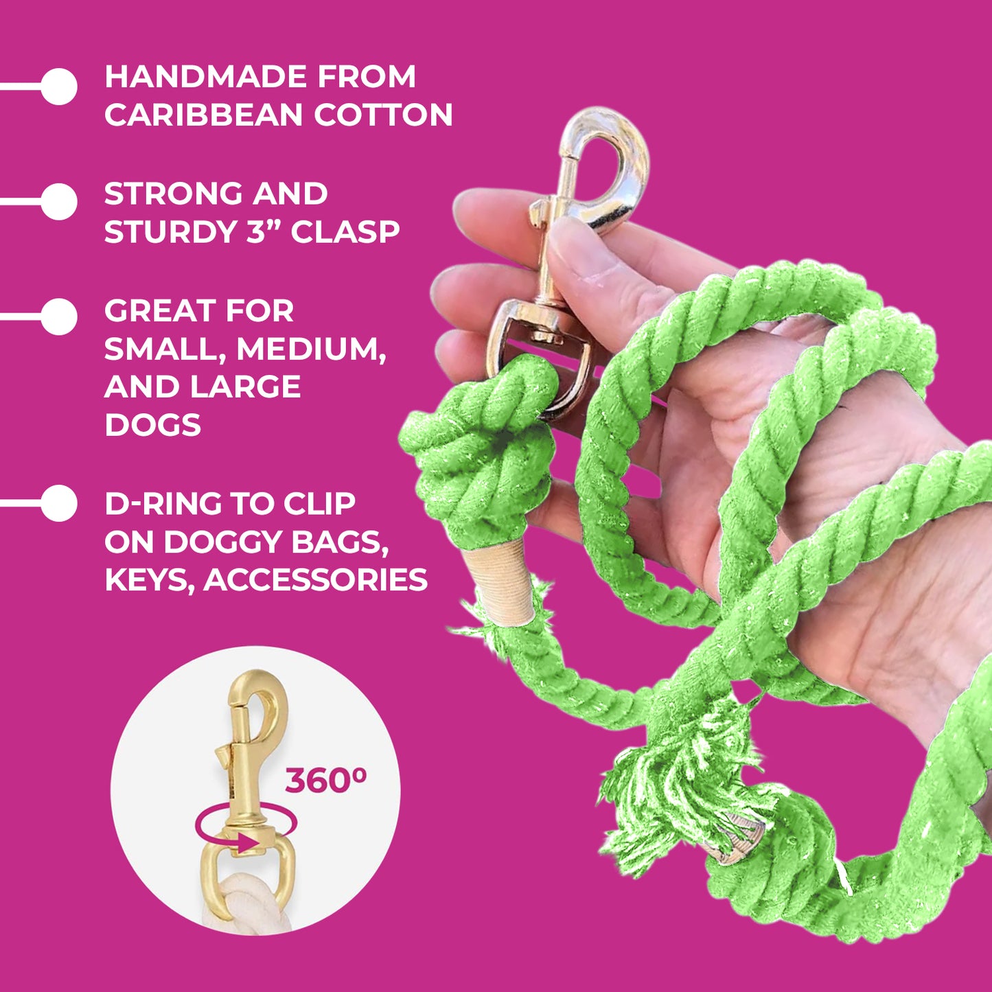 Lime Green Boho Chic Dog Leash - Glow Pups