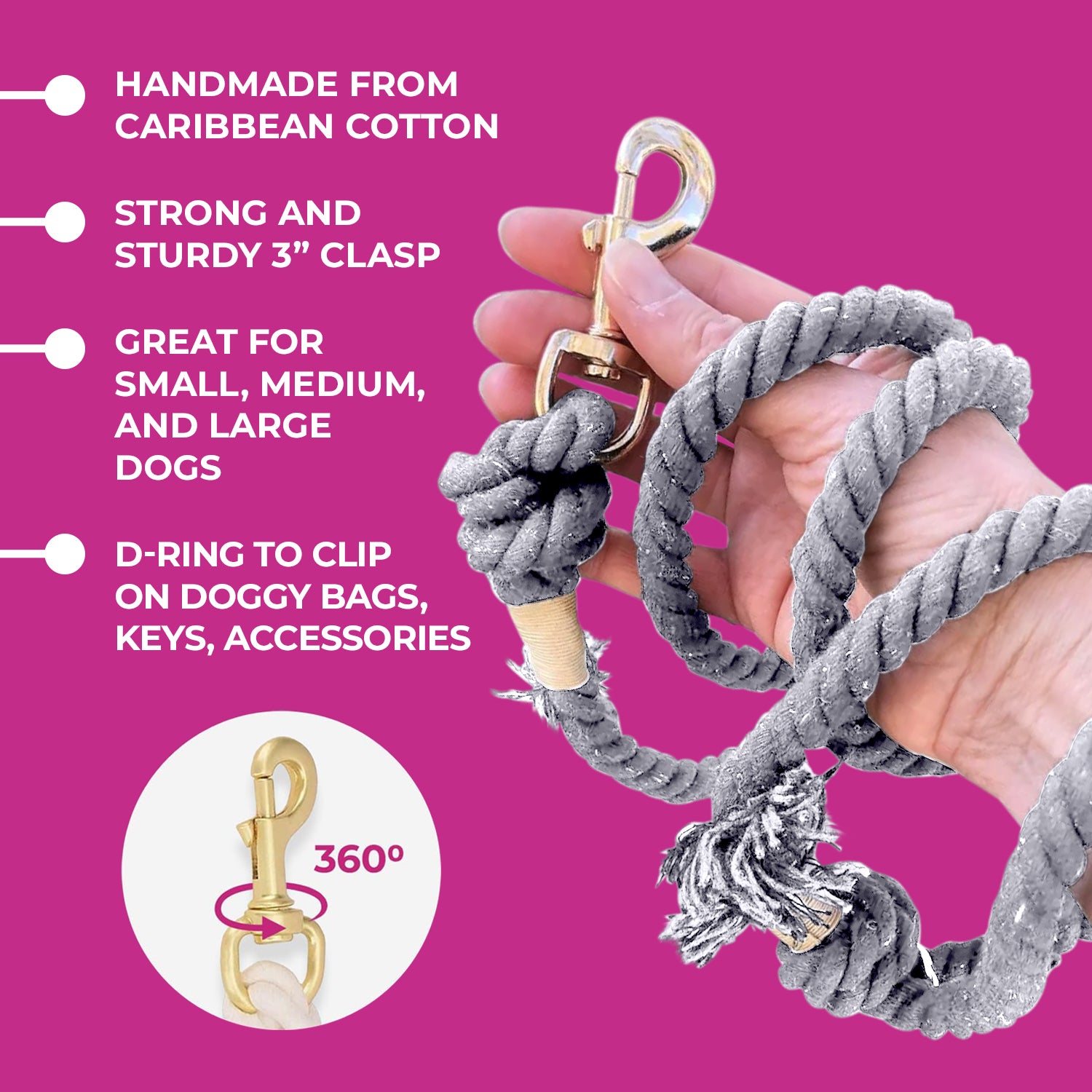 Grey Boho Chic Style Rope Leash - Glow Pups