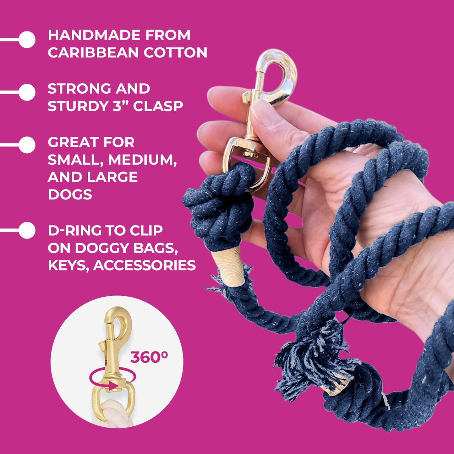 Navy Blue Boho Chic Style Leash - Glow Pups