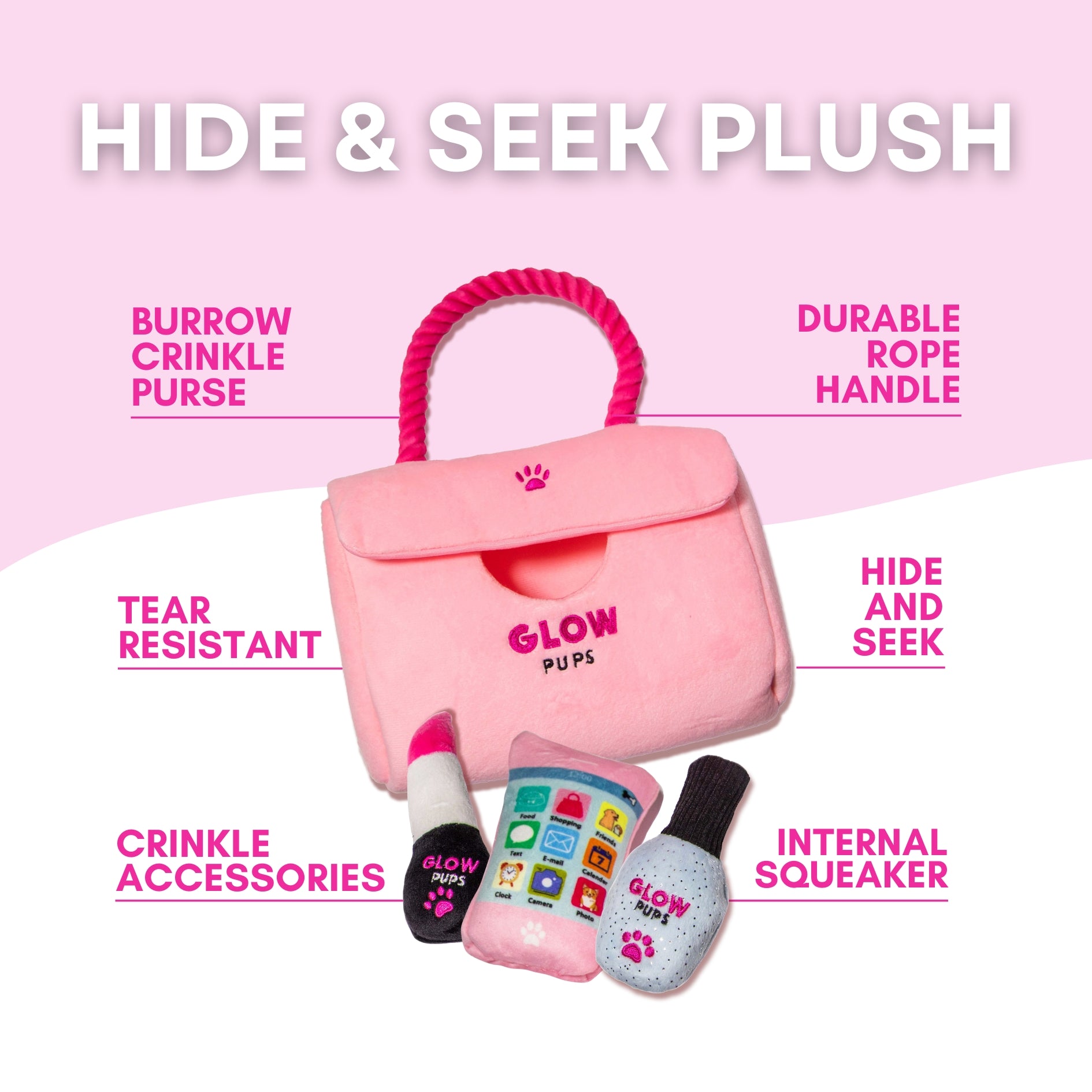 Plush Pink Hide-and-Seek Purse - Glow Pups