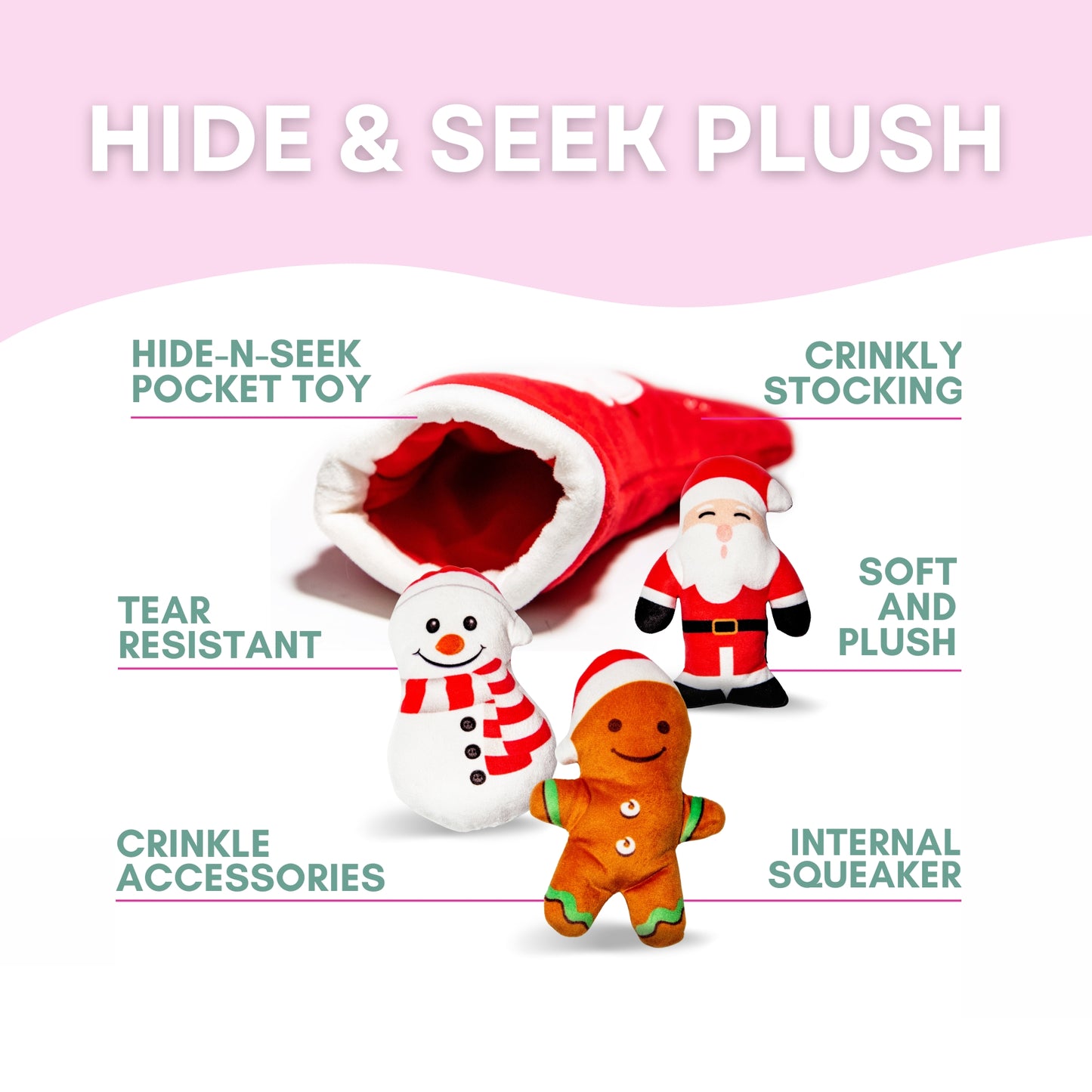 Christmas Stocking Dog Toy with Santa, Snowman and Gingerbread Man toys - Glow Pups