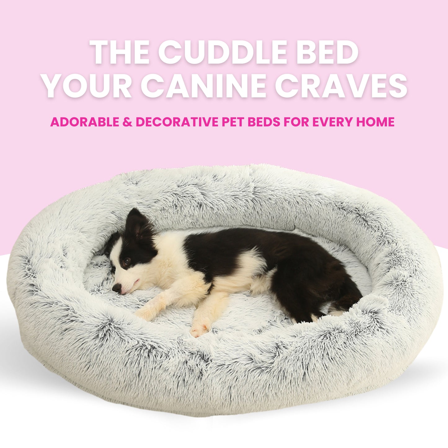 Calming Faux Fur Dog Bed with Memory Foam Bolster - Glow Pups