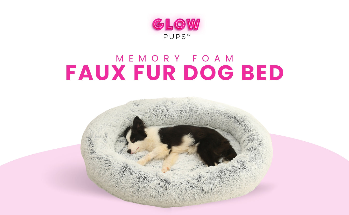 Calming Faux Fur Dog Bed with Memory Foam Bolster - Glow Pups