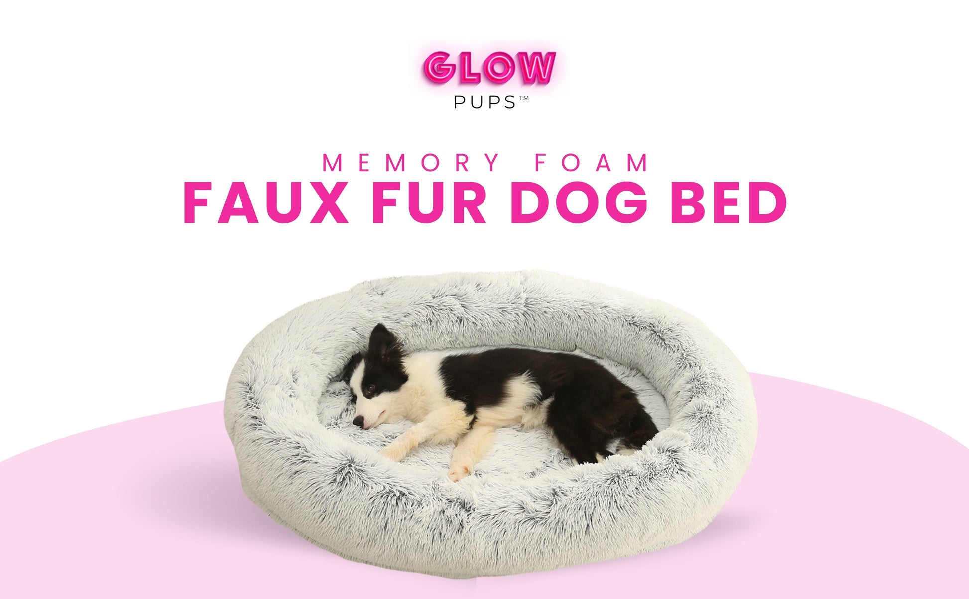 Calming Faux Fur Dog Bed with Memory Foam Bolster - Glow Pups