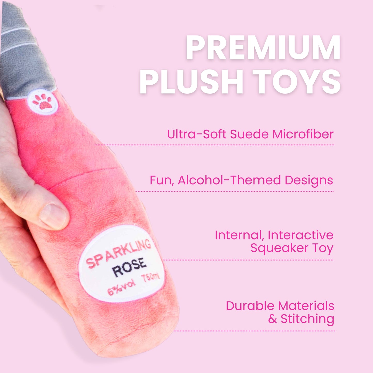 Pawty Pups Sparkling Rose Wine Dog Toy - Glow Pups