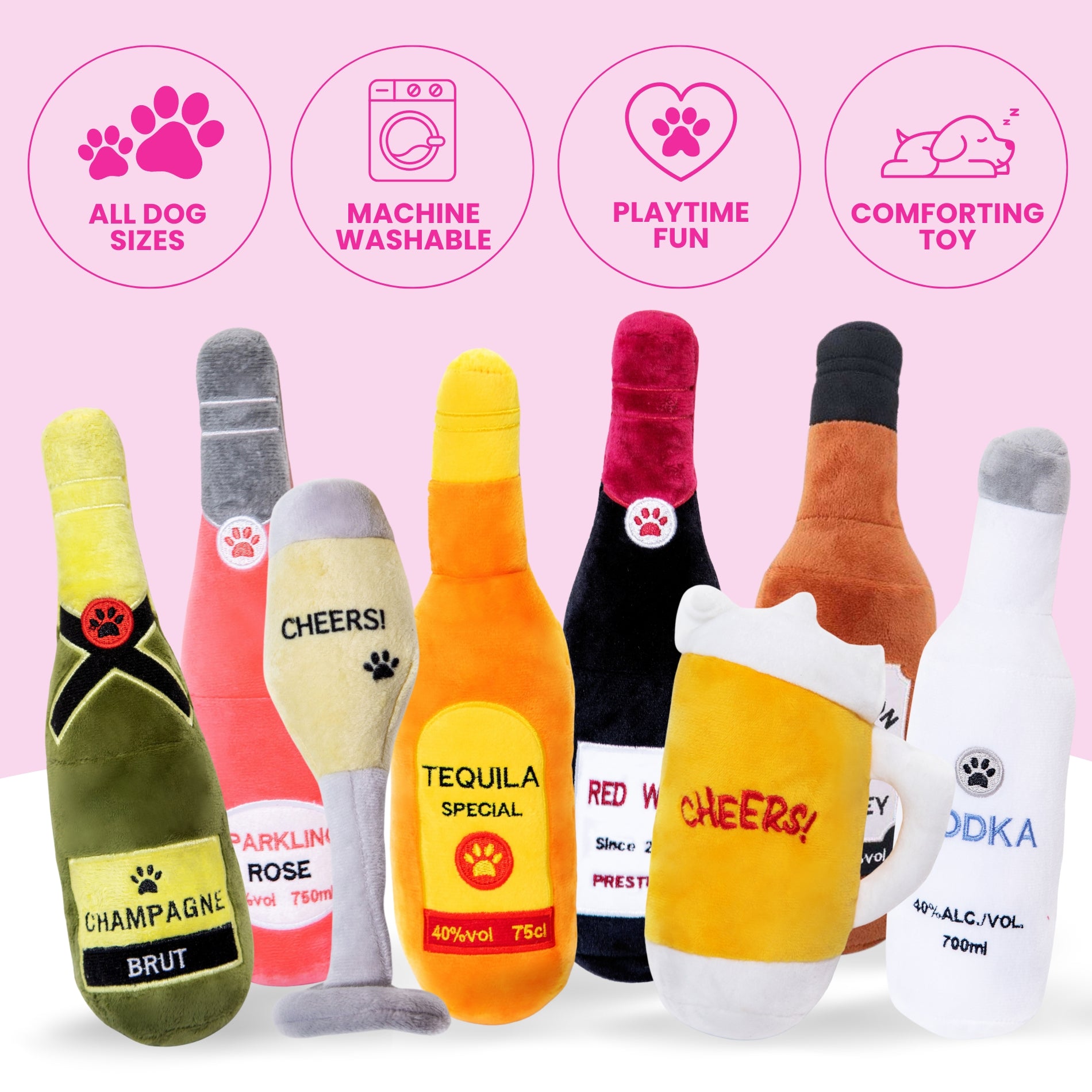 Pawty Pups Plush Beer Glass Dog Toy - Glow Pups