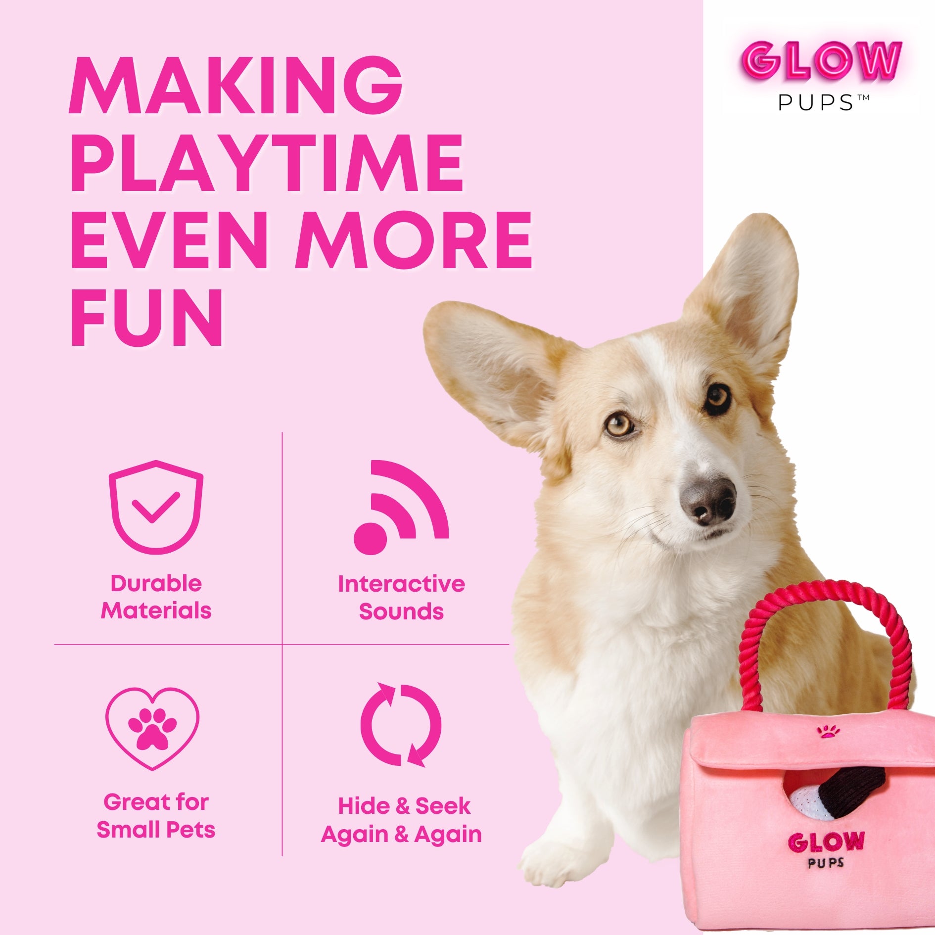 Plush Pink Hide-and-Seek Purse - Glow Pups