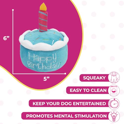 Blue Birthday Cake Plush Dog Toy with Squeaker - Glow Pups