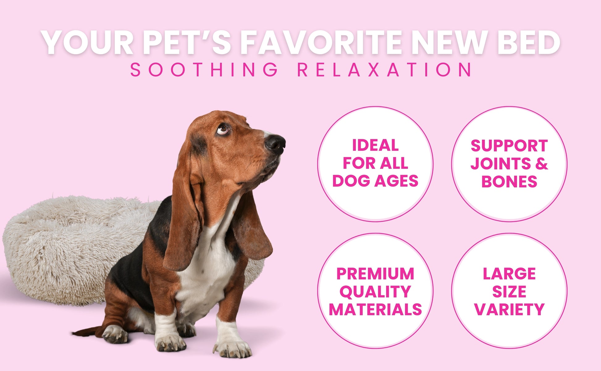 Calming Faux Fur Dog Bed with Memory Foam Bolster - Glow Pups