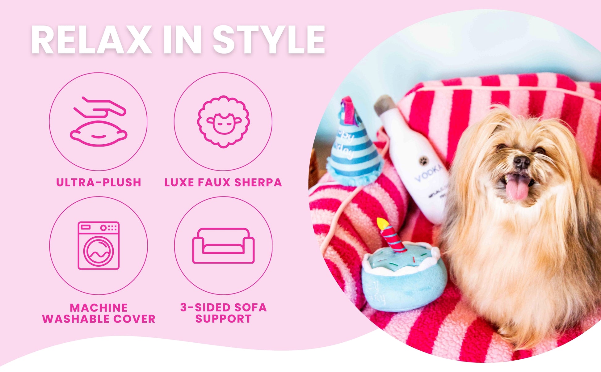 Chic Comfort Black and White Striped Sofa Dog Bed - Glow Pups