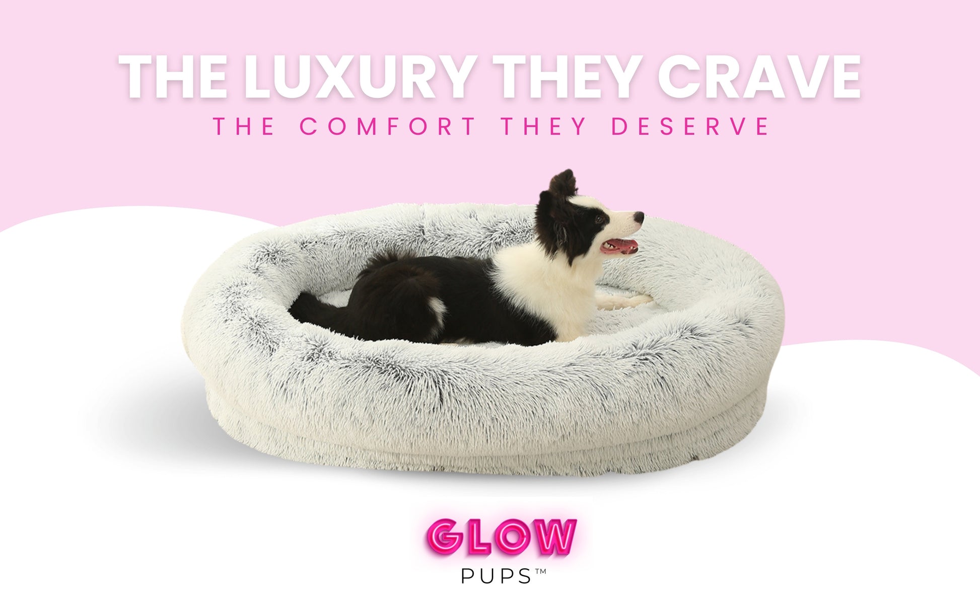 Calming Faux Fur Dog Bed with Memory Foam Bolster - Glow Pups