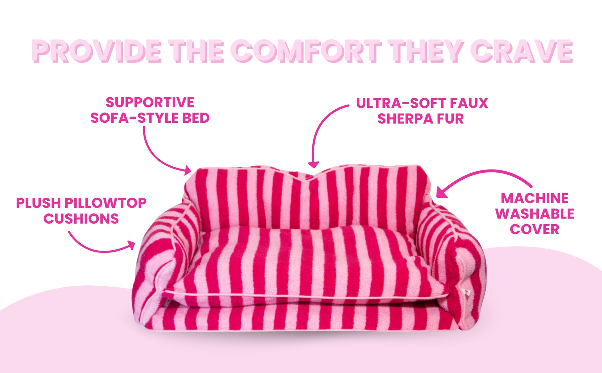 Chic Comfort Black and White Striped Sofa Dog Bed - Glow Pups