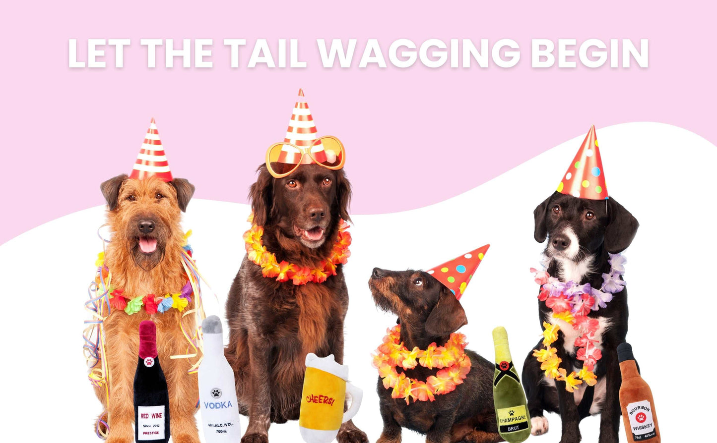 Squeaky Sparkling Rose Wine Plush Dog Toy- Glow Pups