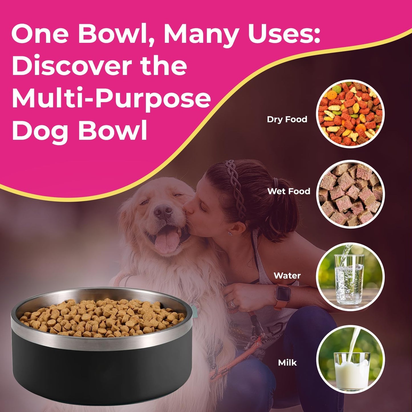 White Stainless Steel Dog Bowl - 32oz & 64oz - Glow Pups