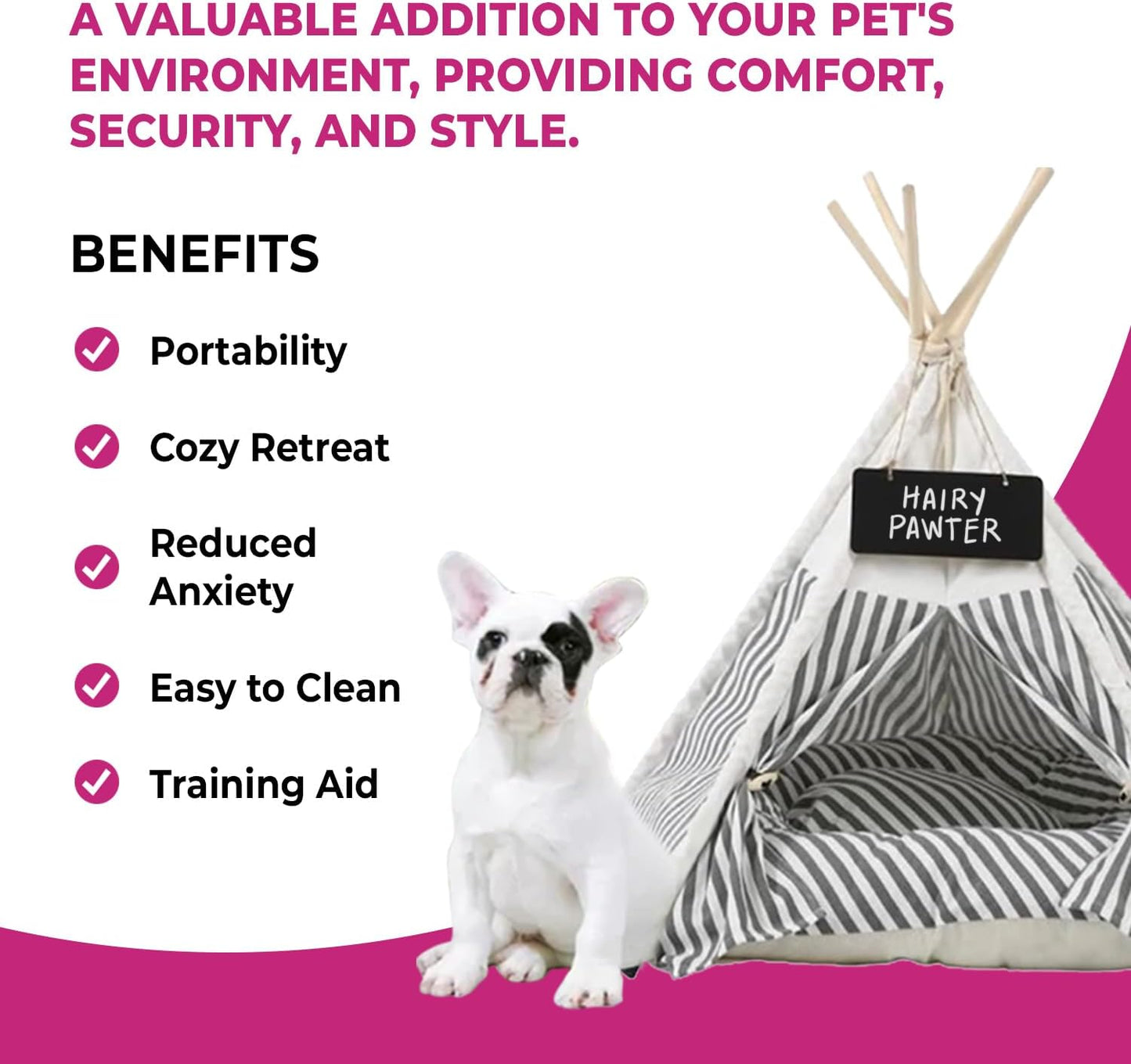 Grey and White Striped Pet Teepee - Glow Pups