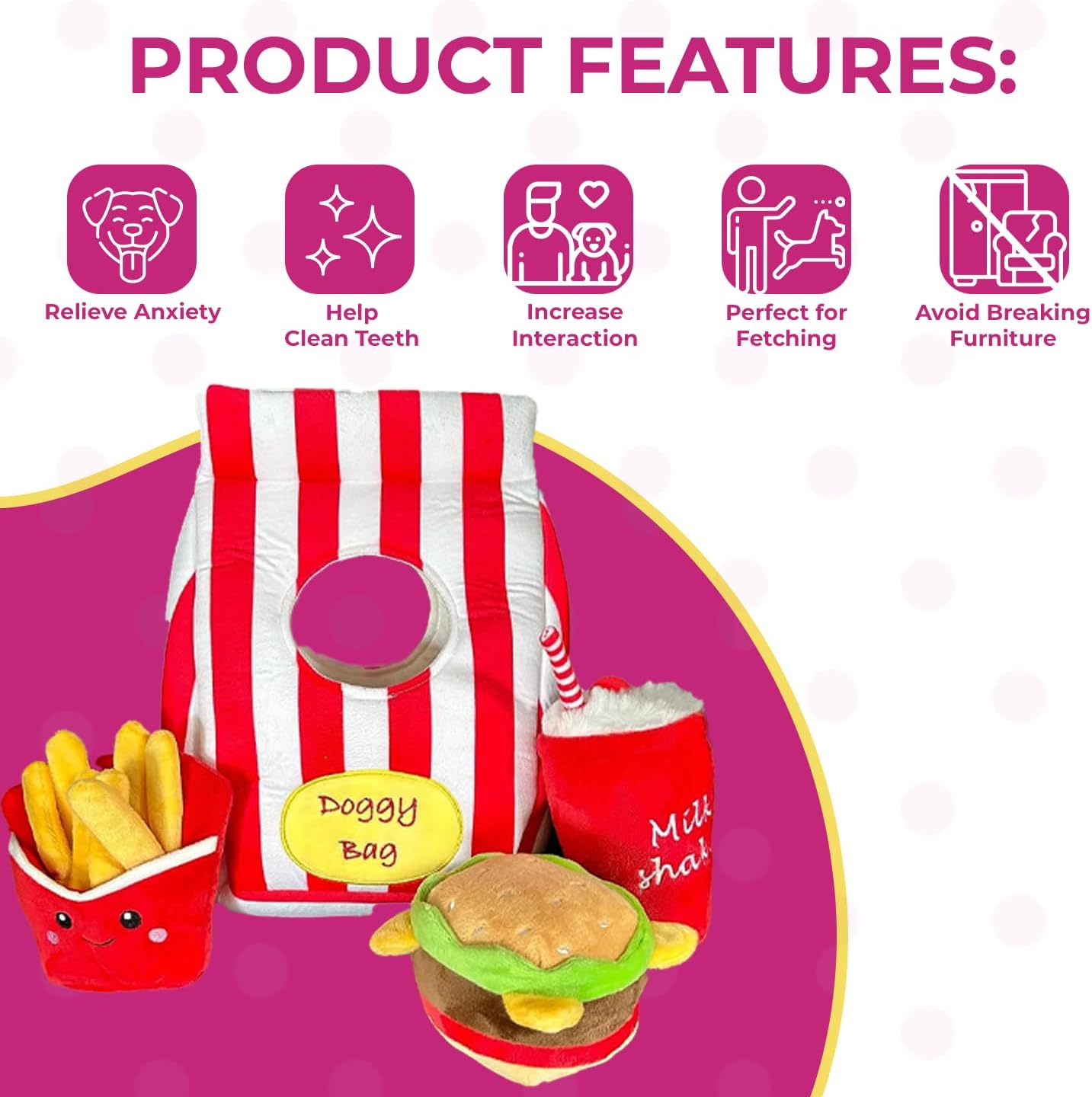 Doggy Bag with Fast Food Dog Toys - Glow Pups