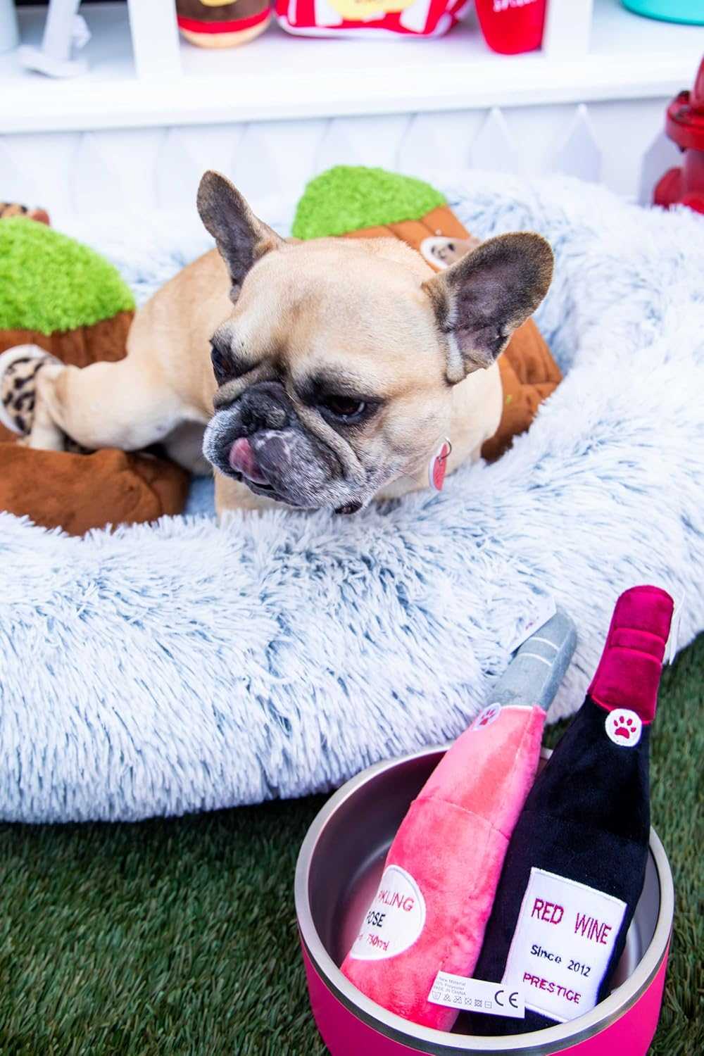 Squeaky Red Wine Plush Dog Toy - Glow Pups