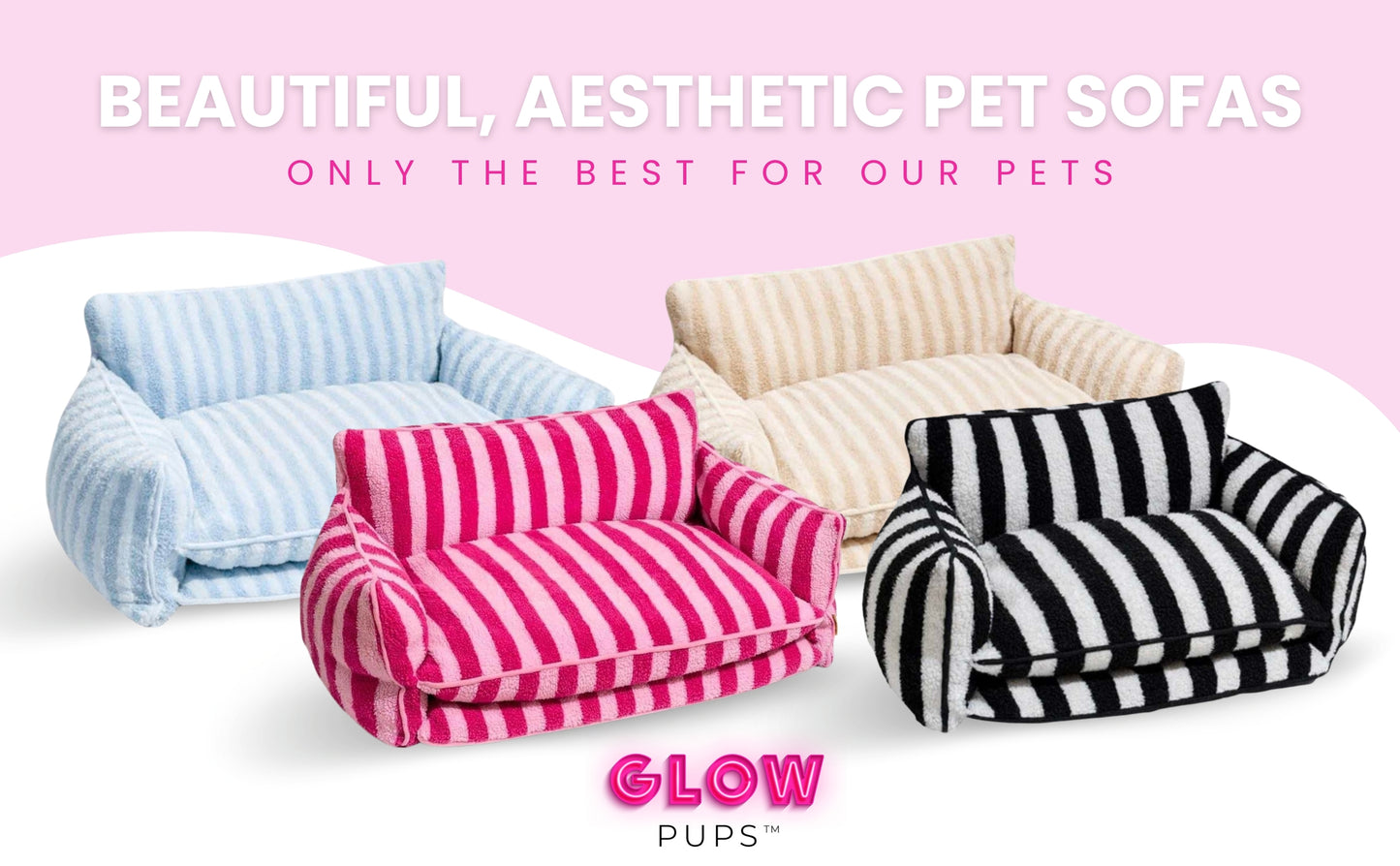 Chic Comfort Black and White Striped Sofa Dog Bed - Glow Pups
