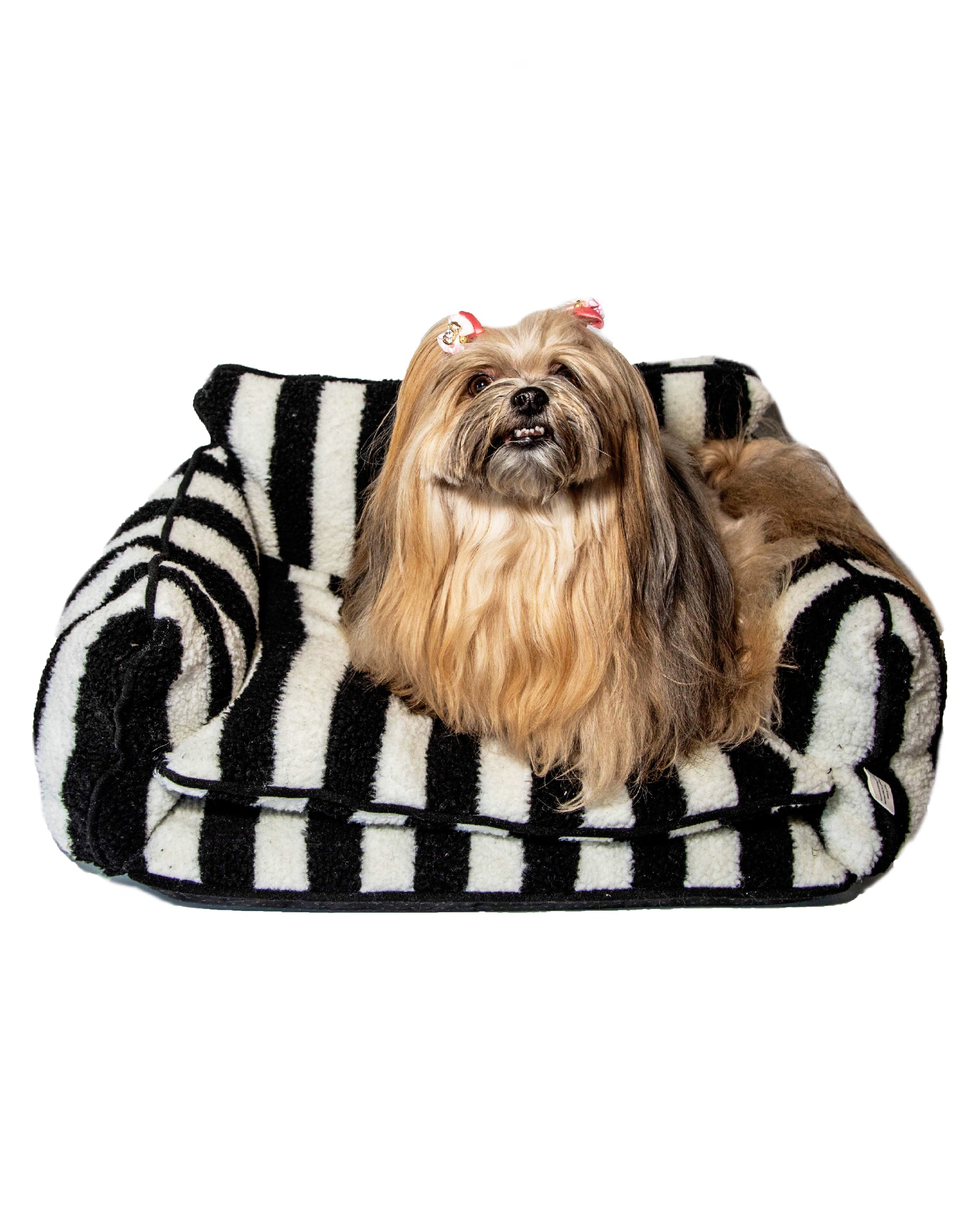Chic Comfort Black and White Striped Sofa Dog Bed - Glow Pups