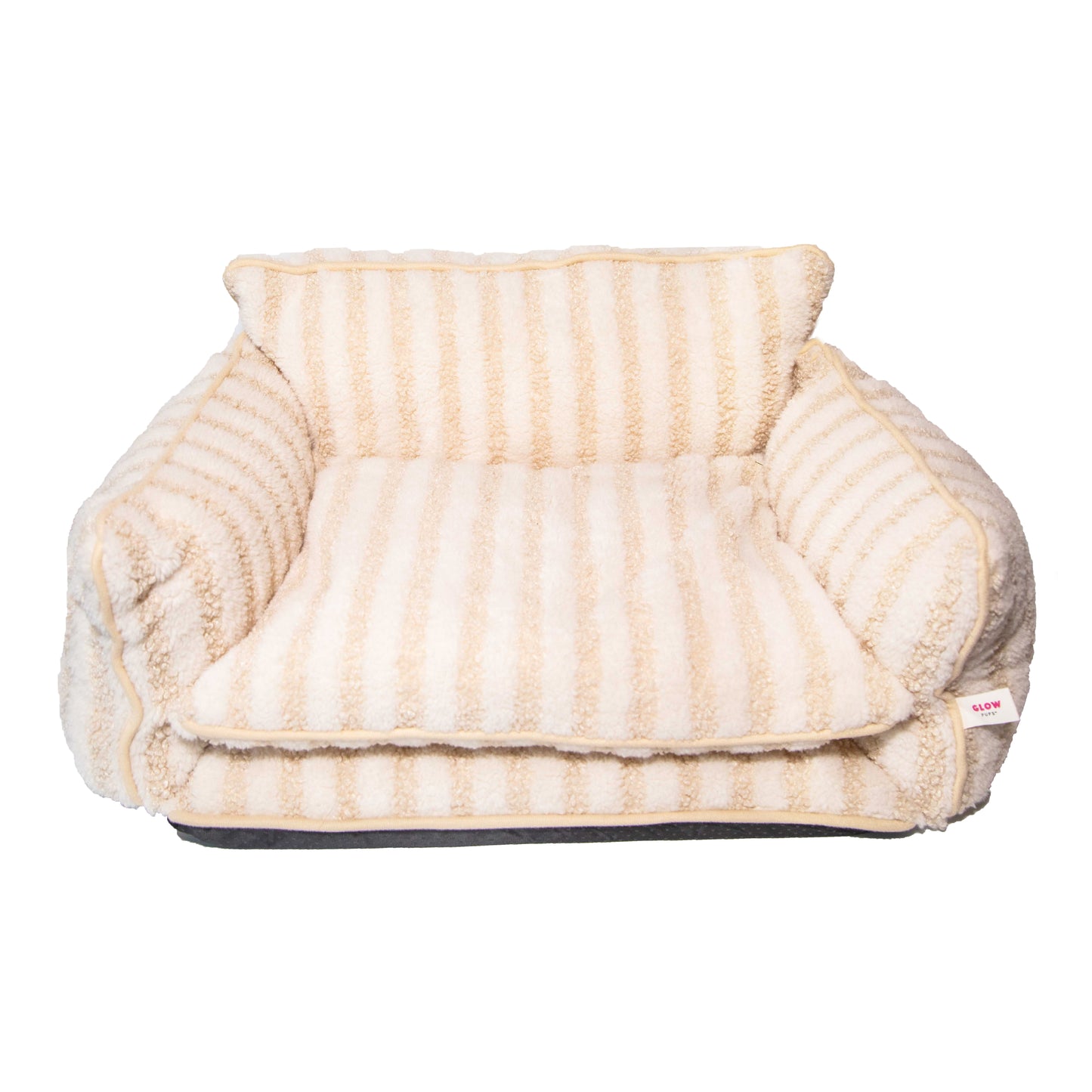 Cozy Beige and Cream Striped Sofa Dog Bed - Glow Pups