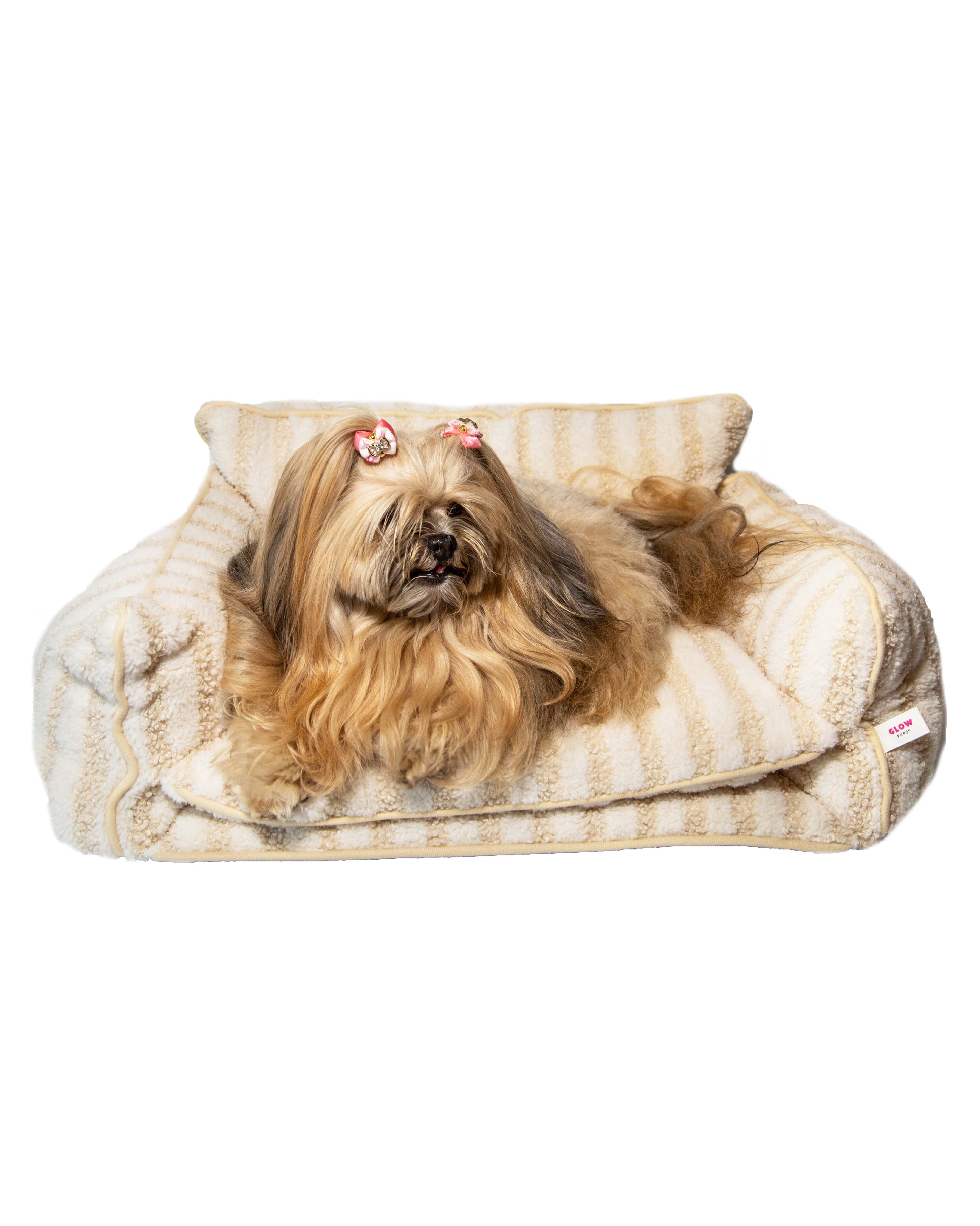 Cozy Beige and Cream Striped Sofa Dog Bed - Glow Pups