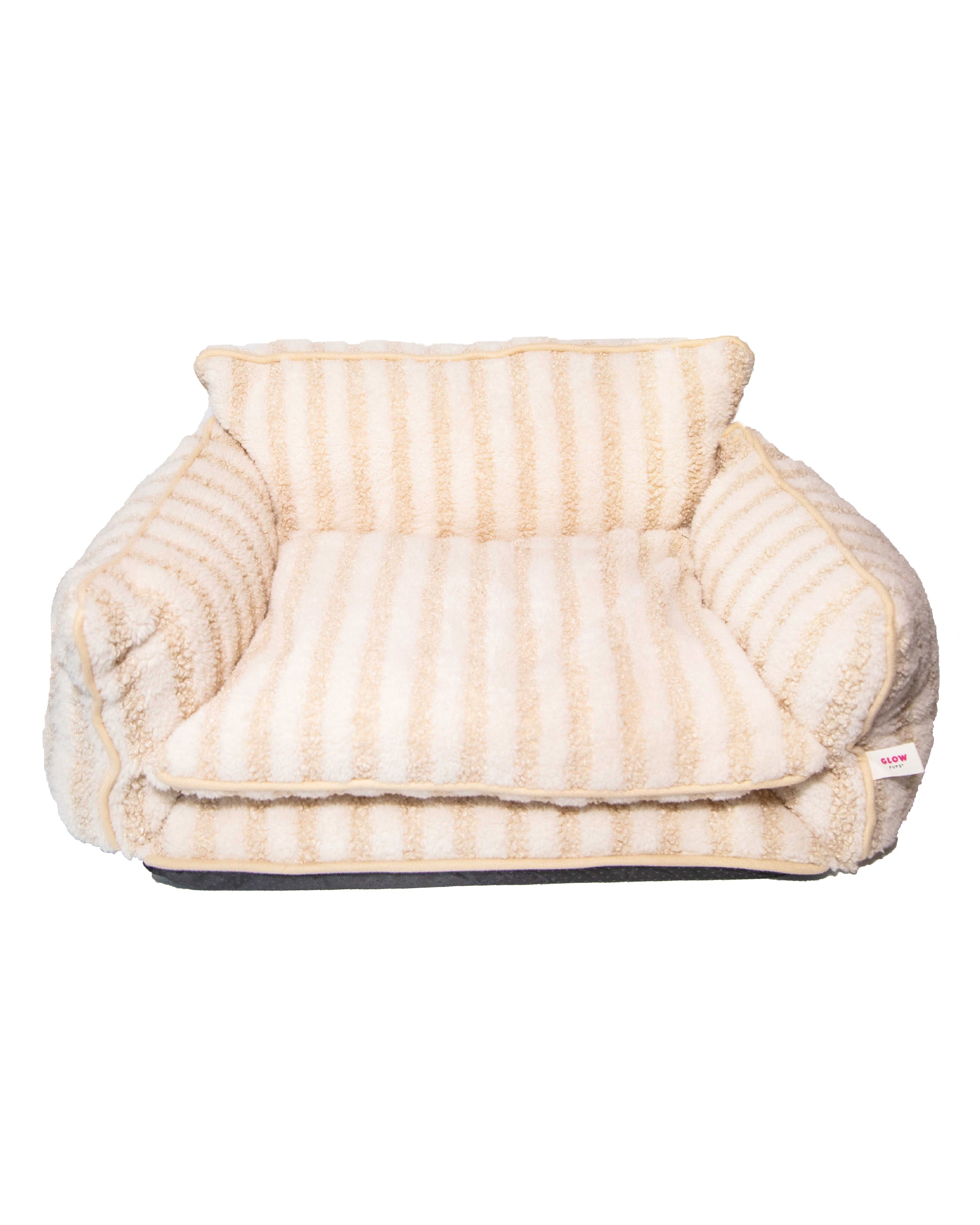 Cozy Beige and Cream Striped Sofa Dog Bed - Glow Pups