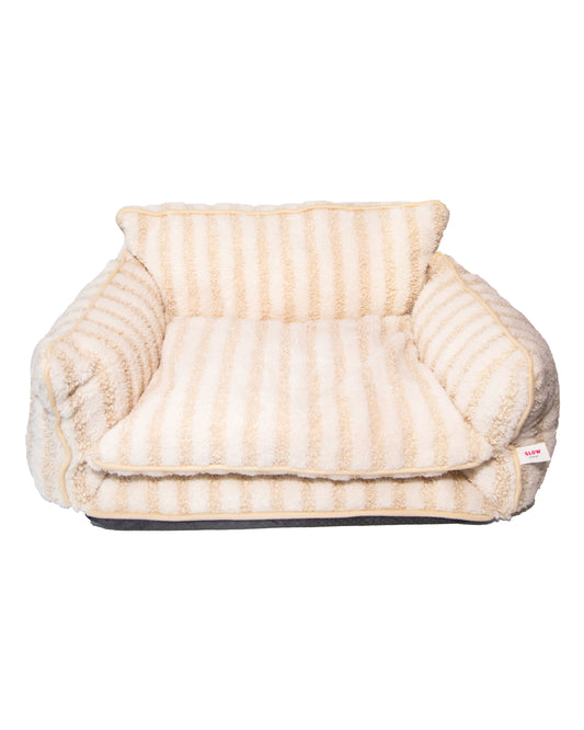 Cozy Beige and Cream Striped Sofa Dog Bed - Glow Pups
