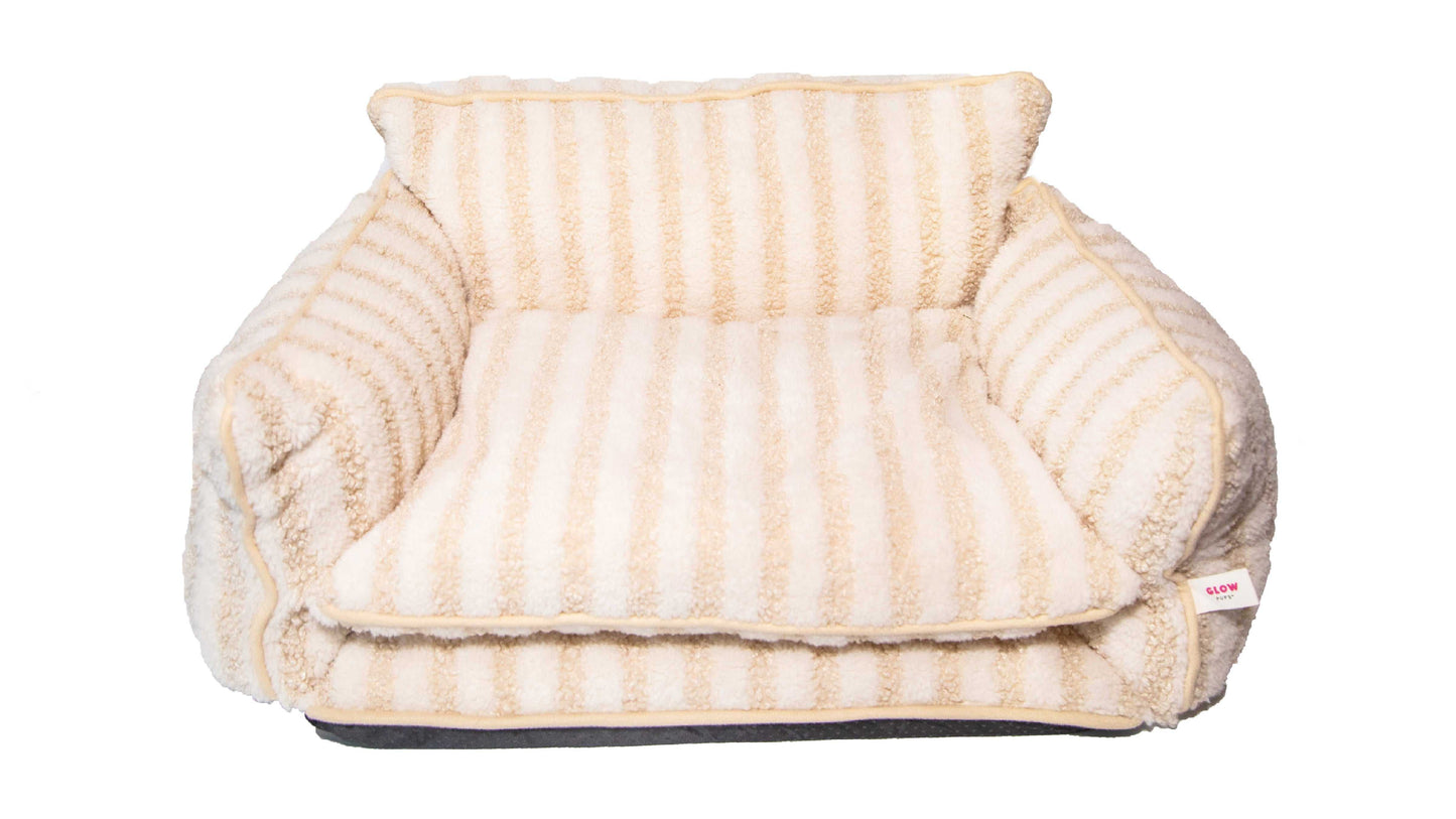 Cozy Beige and Cream Striped Sofa Dog Bed - Glow Pups