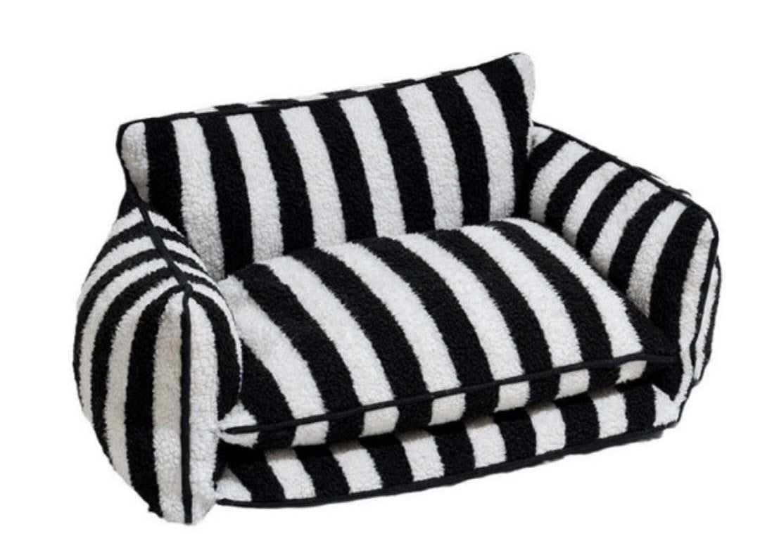 Chic Comfort Black and White Striped Sofa Dog Bed - Glow Pups