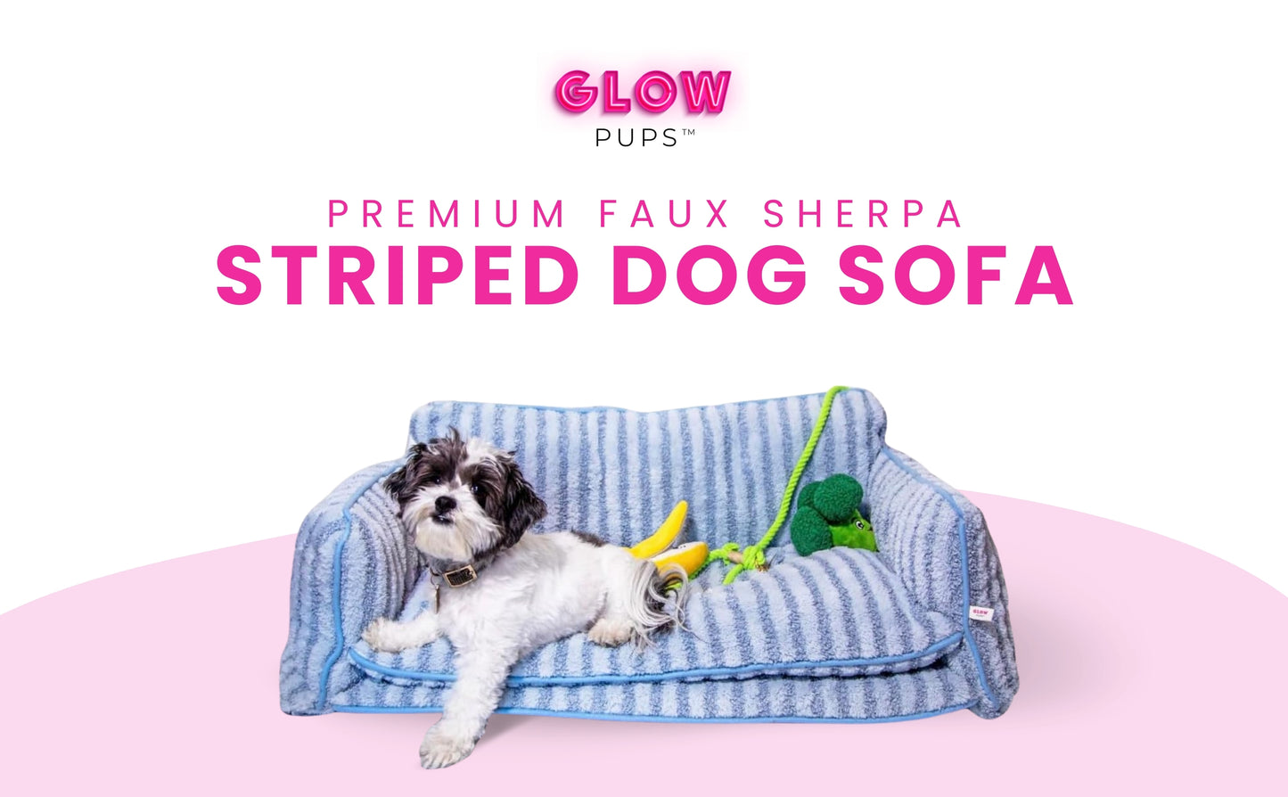 Luxury Light Blue Striped Sofa Dog Bed - Glow Pups