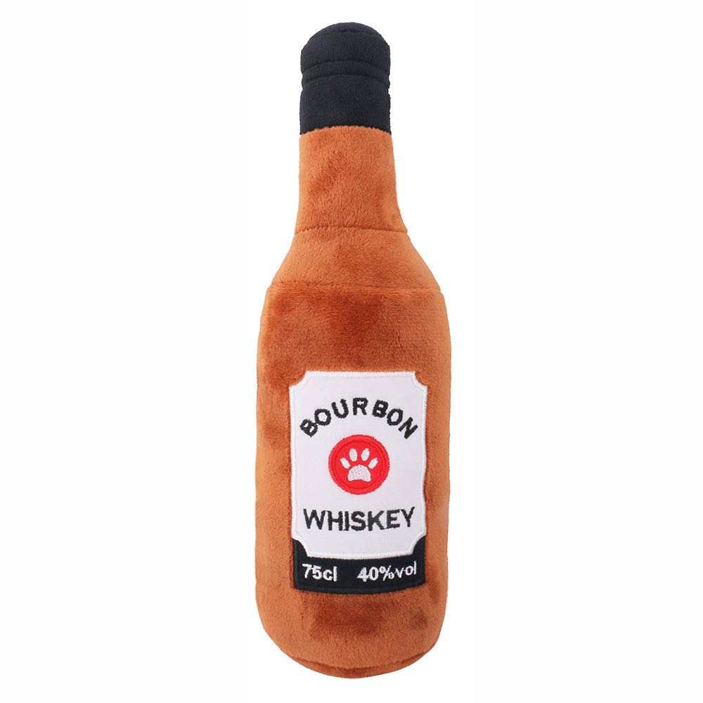 Squeaky Pawty Pups Bourbon Whiskey Plush Dog Toy - Glow Pups
