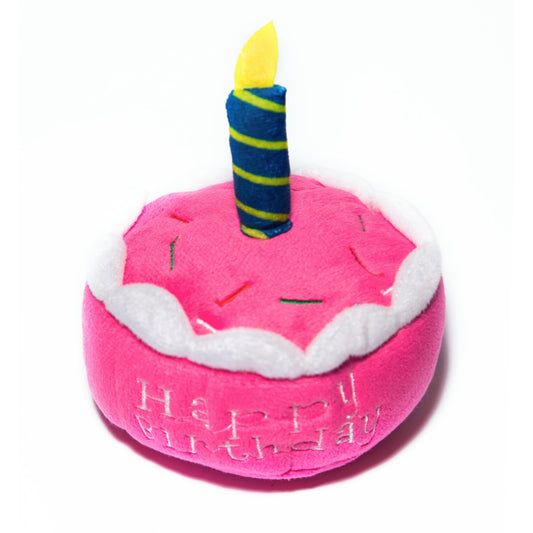 Squeaky Pink Birthday Cake Plush Dog Toy - Glow Pups