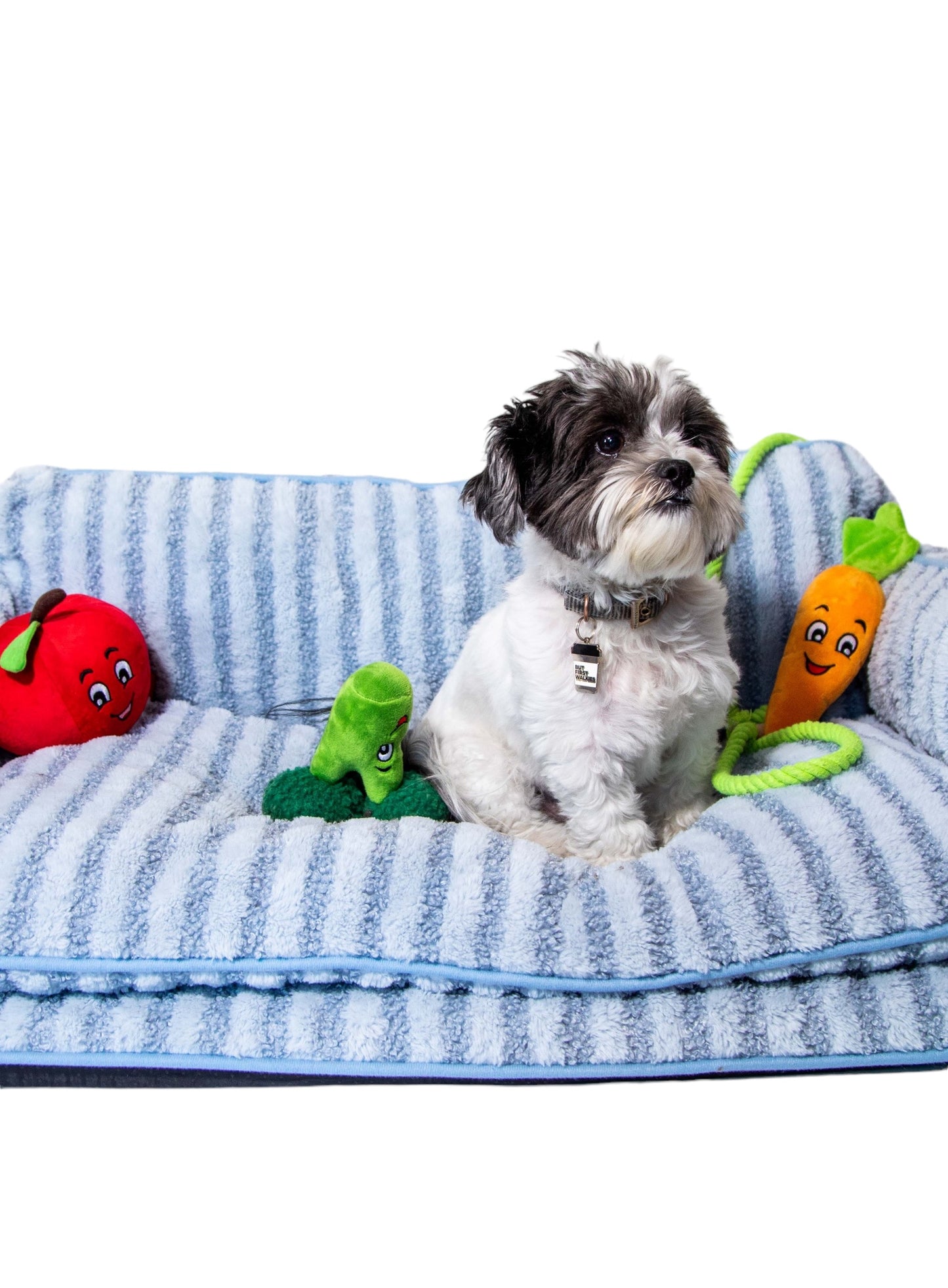 Luxury Light Blue Striped Sofa Dog Bed - Glow Pups