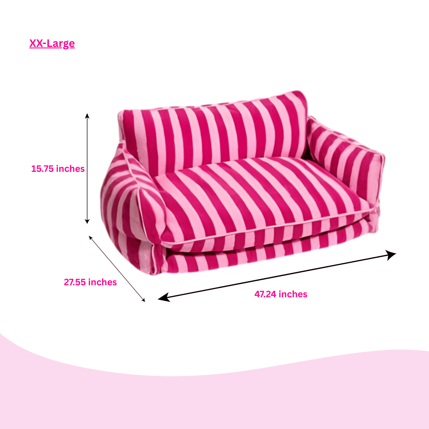 Glow Pups Pretty Pink Striped Sofa Dog Bed For Stylish Comfort And Cozy Rest For Pets by Glow Pups