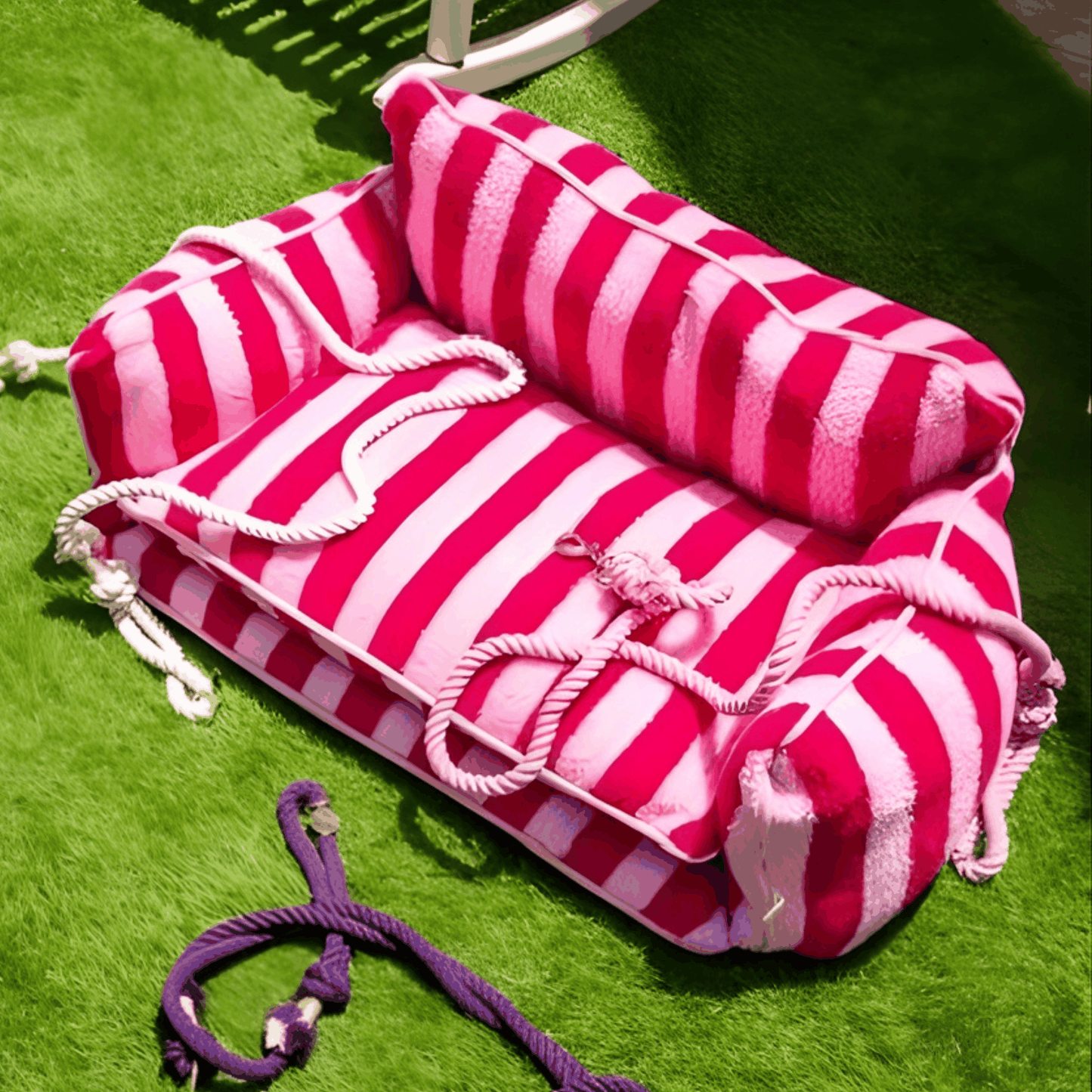 Glow Pups Pretty Pink Striped Sofa Dog Bed For Stylish Comfort And Cozy Rest For Pets by Glow Pups
