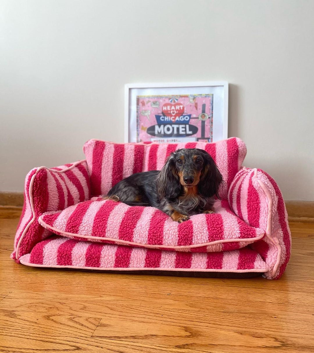 Pretty Pink Striped Dog Bed - Glow Pups