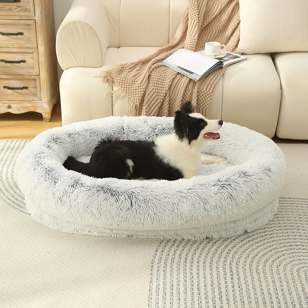 Calming Faux Fur Dog Bed with Memory Foam Bolster - Glow Pups