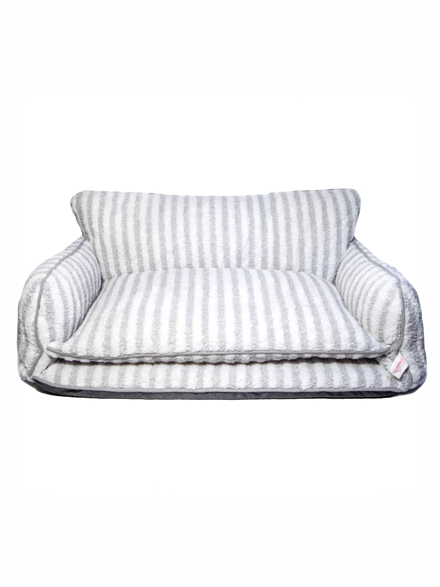 Stylish Grey and White Striped Couch Style Dog Bed - Glow Pups