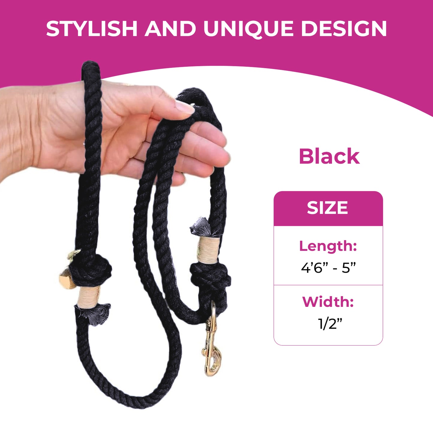 Black Boho Chic Style Rope Leash - Glow Pups