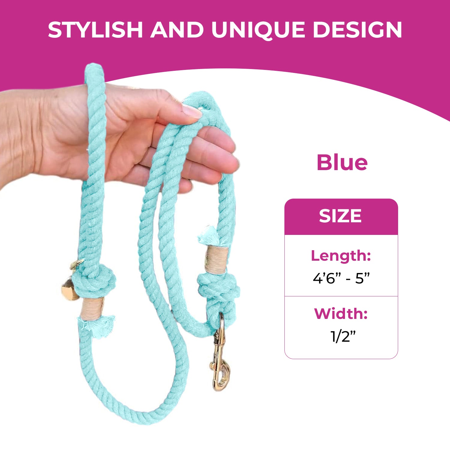 Light Blue Boho Chic Style Rope Leash - Glow Pups