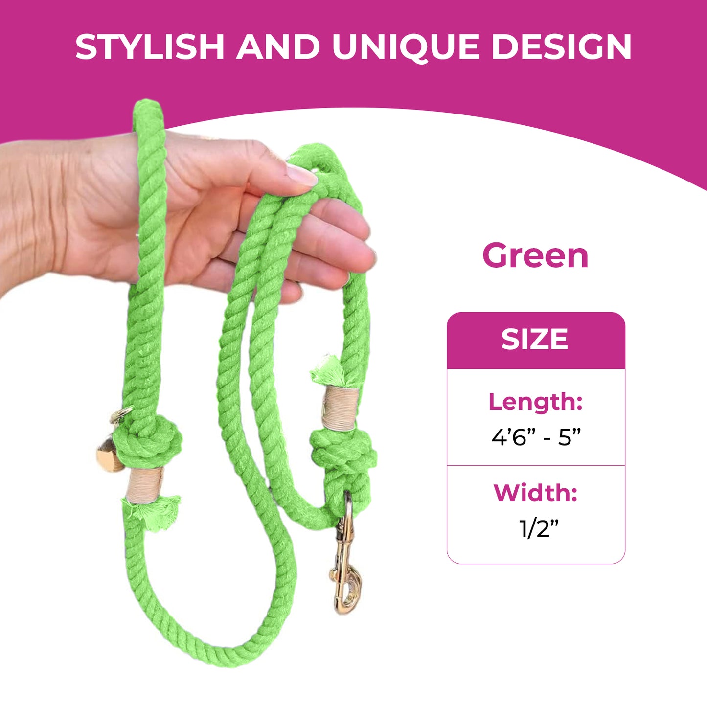 Lime Green Boho Chic Dog Leash - Glow Pups