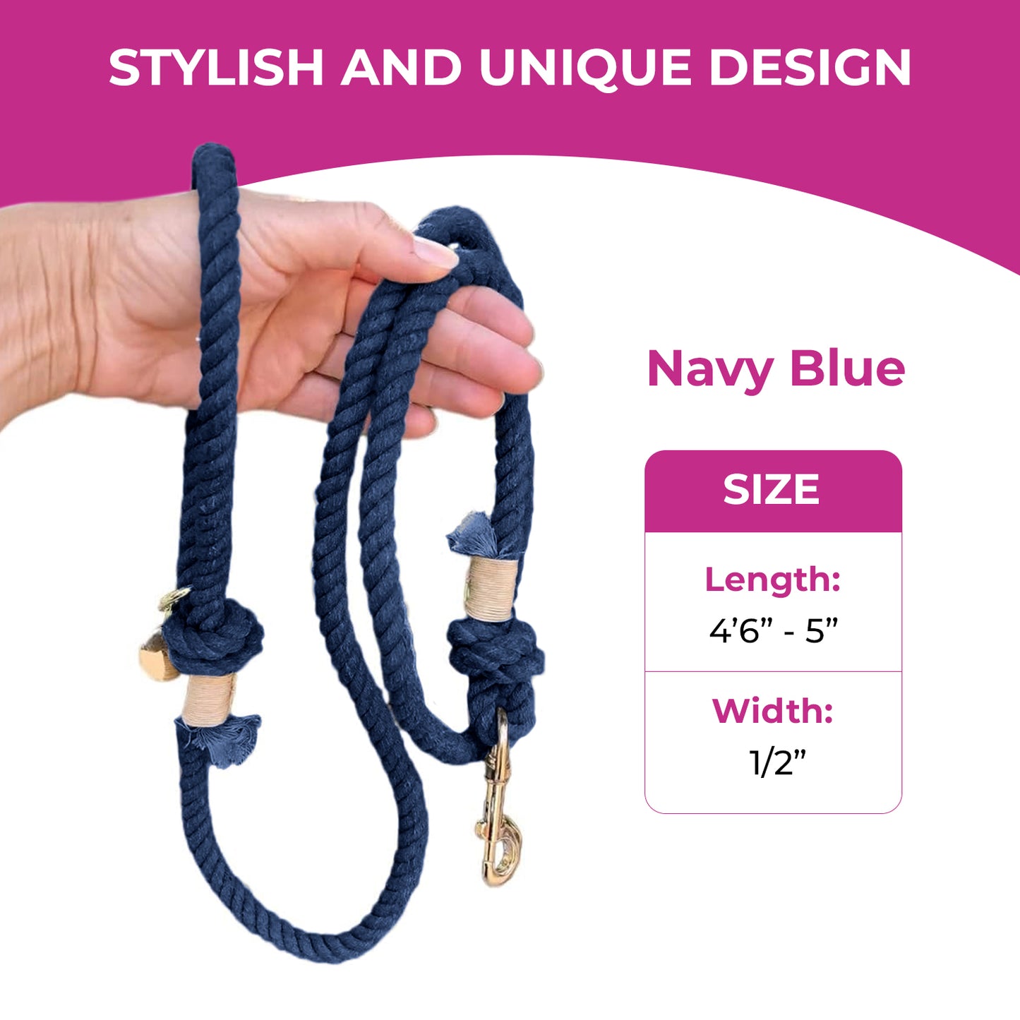 Navy Blue Boho Chic Style Leash - Glow Pups