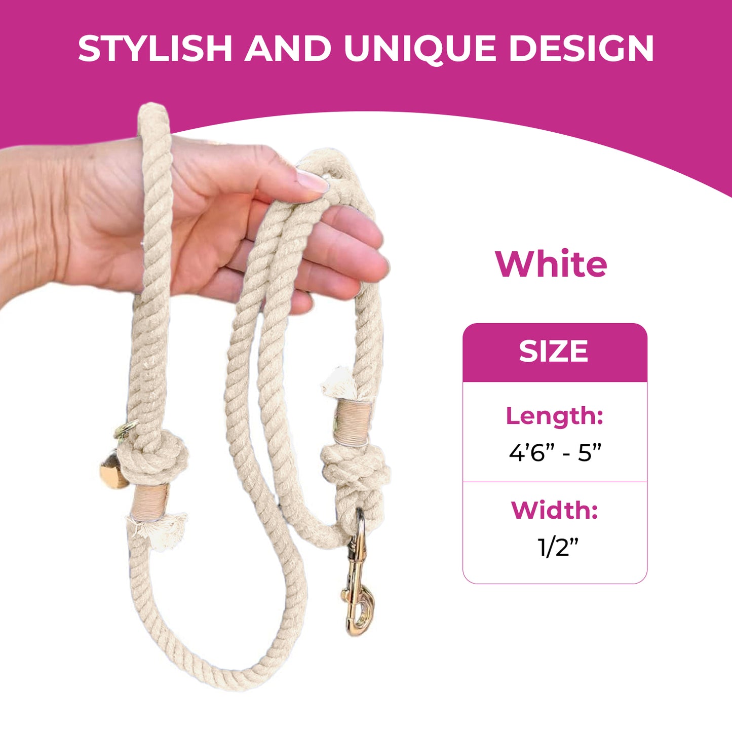 White Boho Wedding Chic Style Leash - Glow Pups