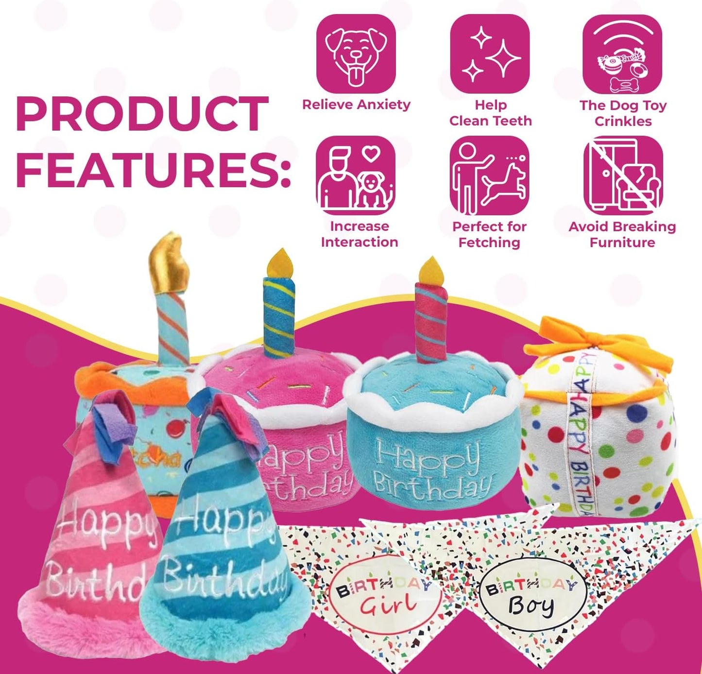 Squeaky Birthday Present Plush Dog Toy - Glow Pups