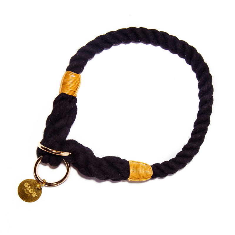 Black Stylish Rope Slip Collar - Glow Pups