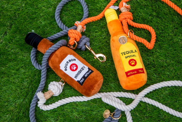 Squeaky Pawty Pups Bourbon Whiskey Plush Dog Toy - Glow Pups