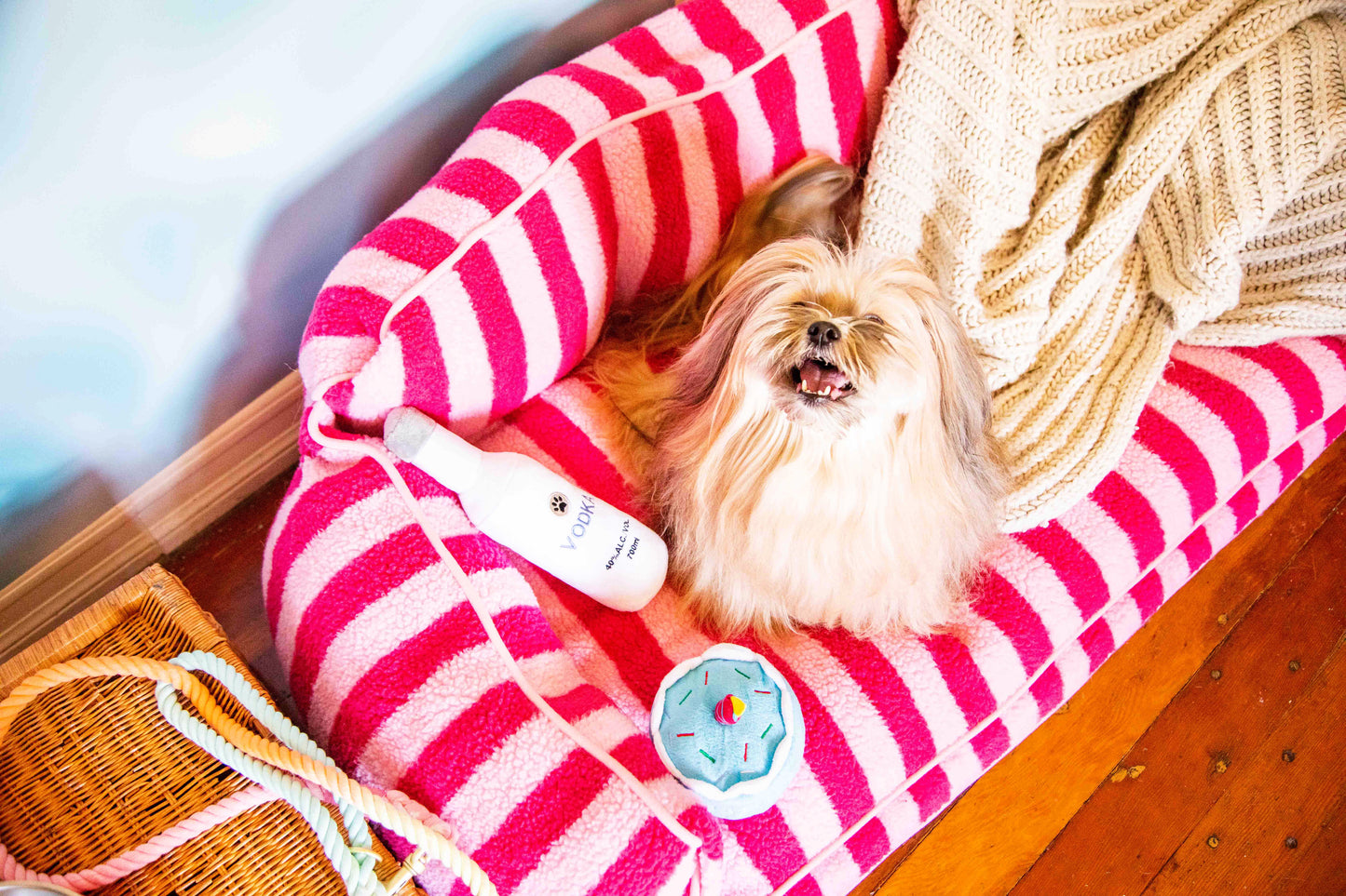 Pretty Pink Striped Dog Bed - Glow Pups