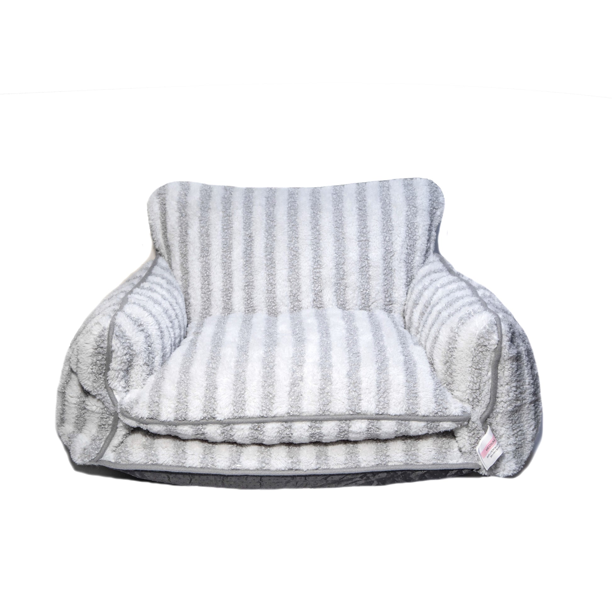Stylish Grey and White Striped Couch Style Dog Bed - Glow Pups